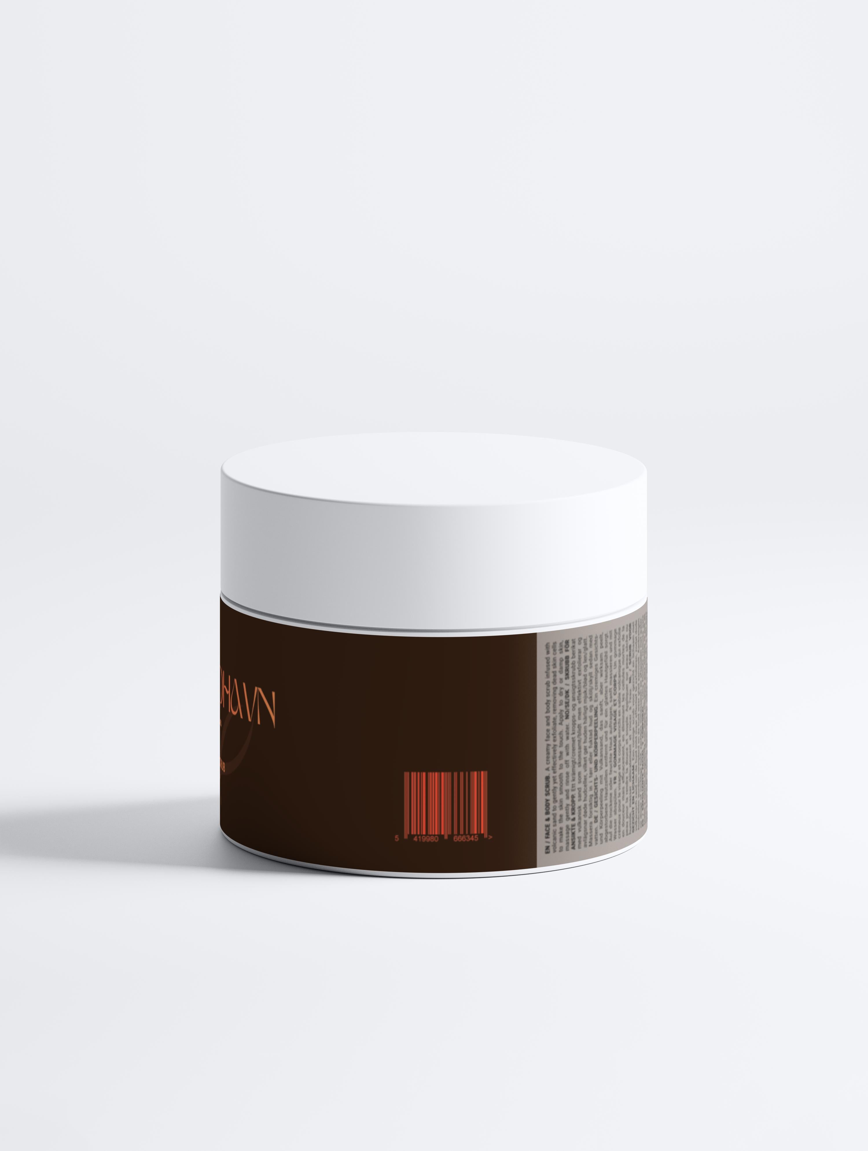 TheNordhavn Volcanic Scrub ingrediënten achterkant vulkanisch zand AHA