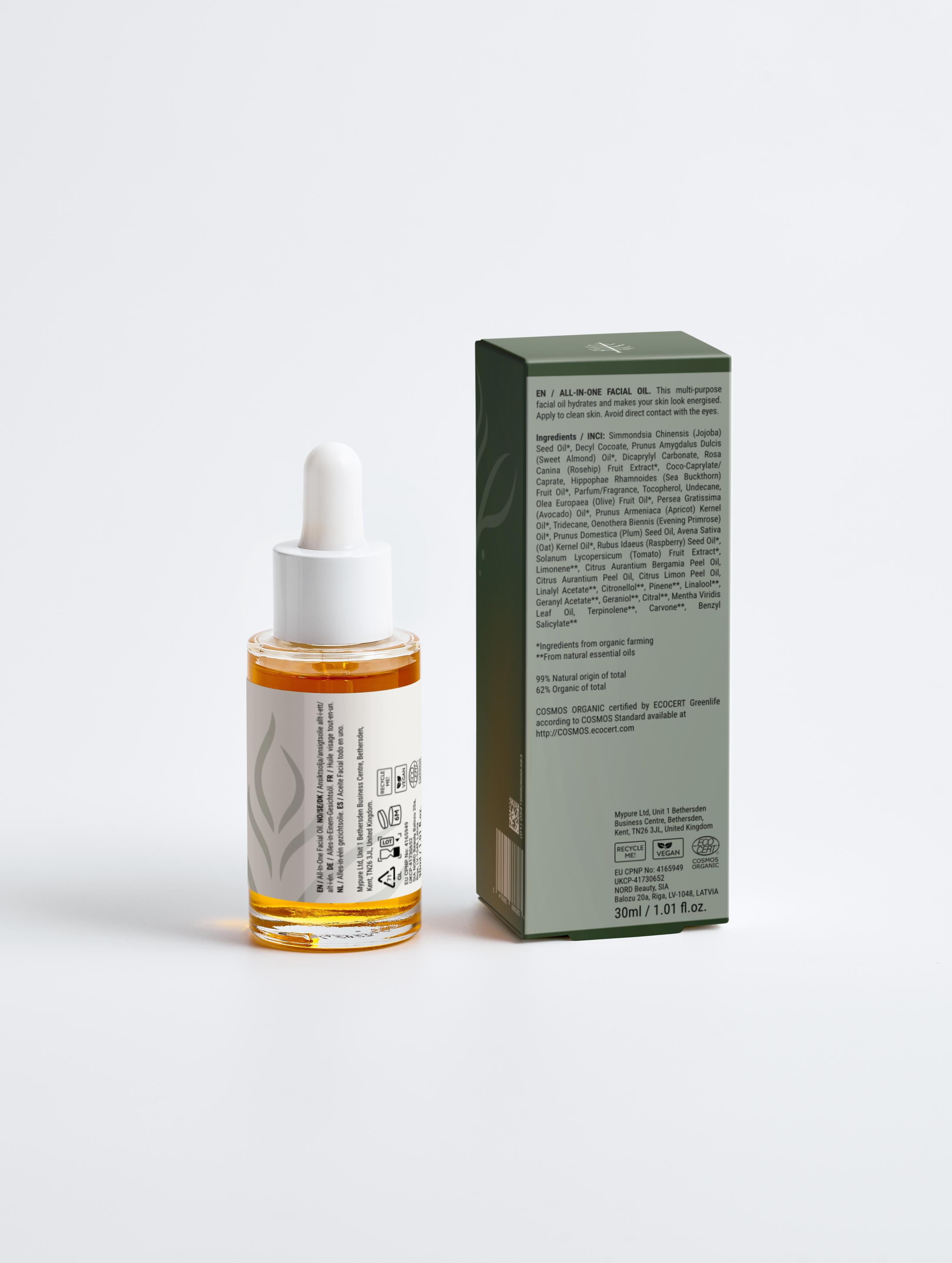 TheNordhavn Face Oil ingrediënten achterkant fles biologische oliën